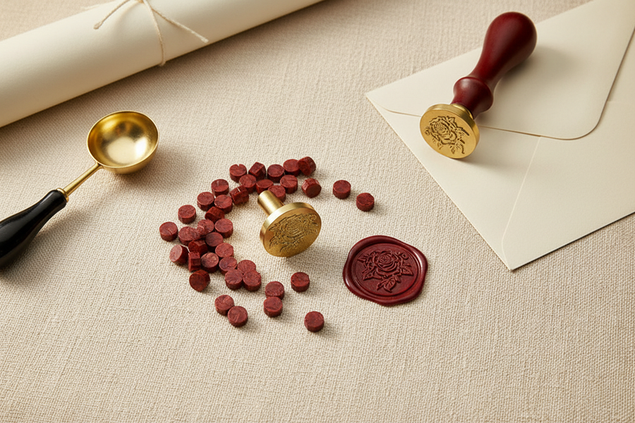 Seasonal Wax Bead Refill - Burgundy with Rose Stamp